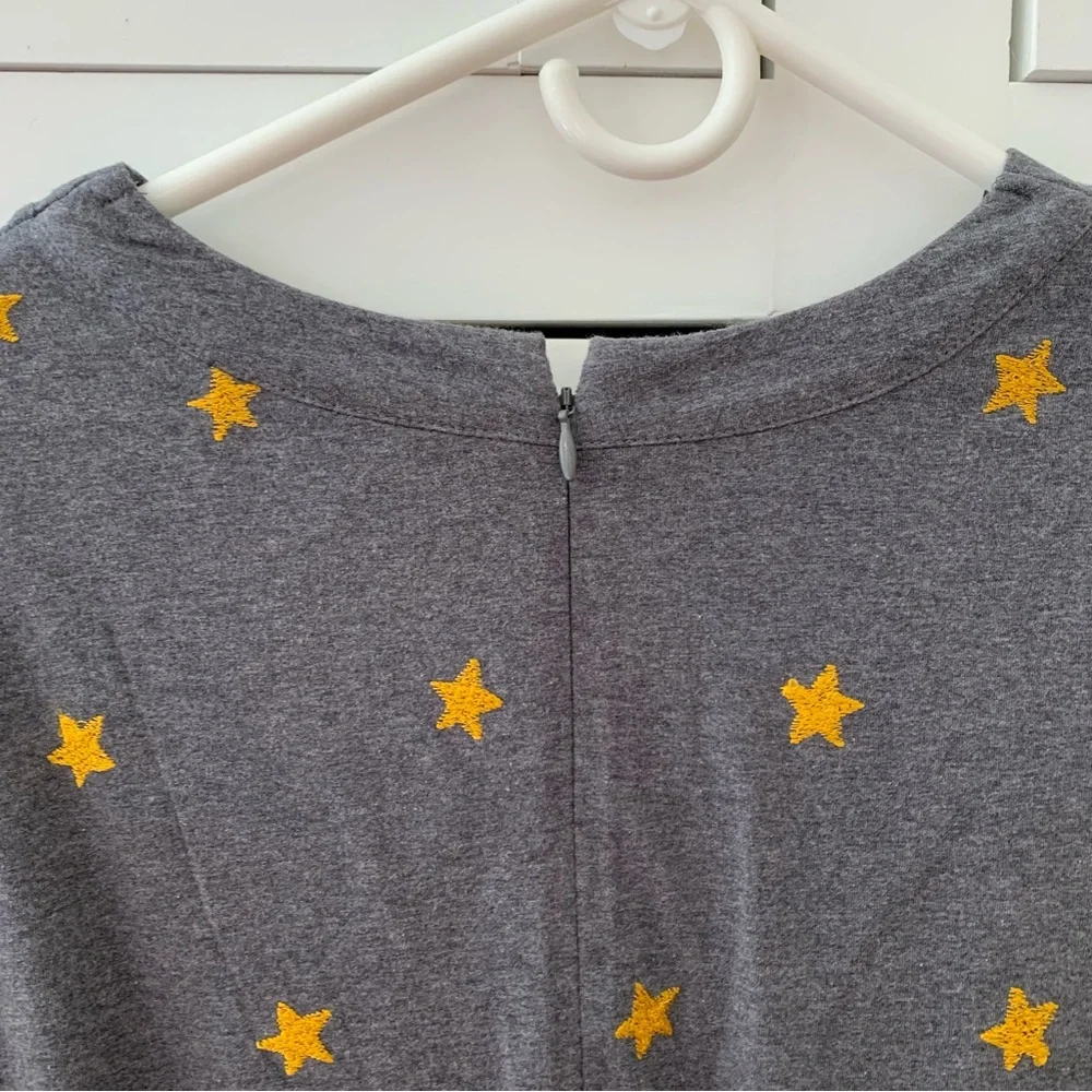 eShakti Gray Yellow Embroidered Stars V Neck Long Sleeve Midi Dress Size XL-16
